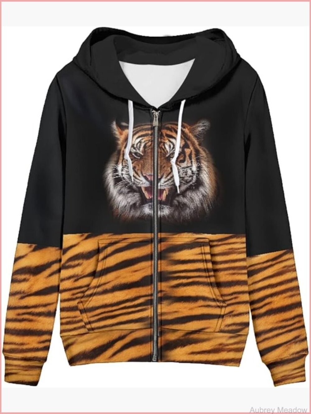 Classic-Fit Hoodie Jacket with Tribal Print Oversized Sweatshirt Zip Up